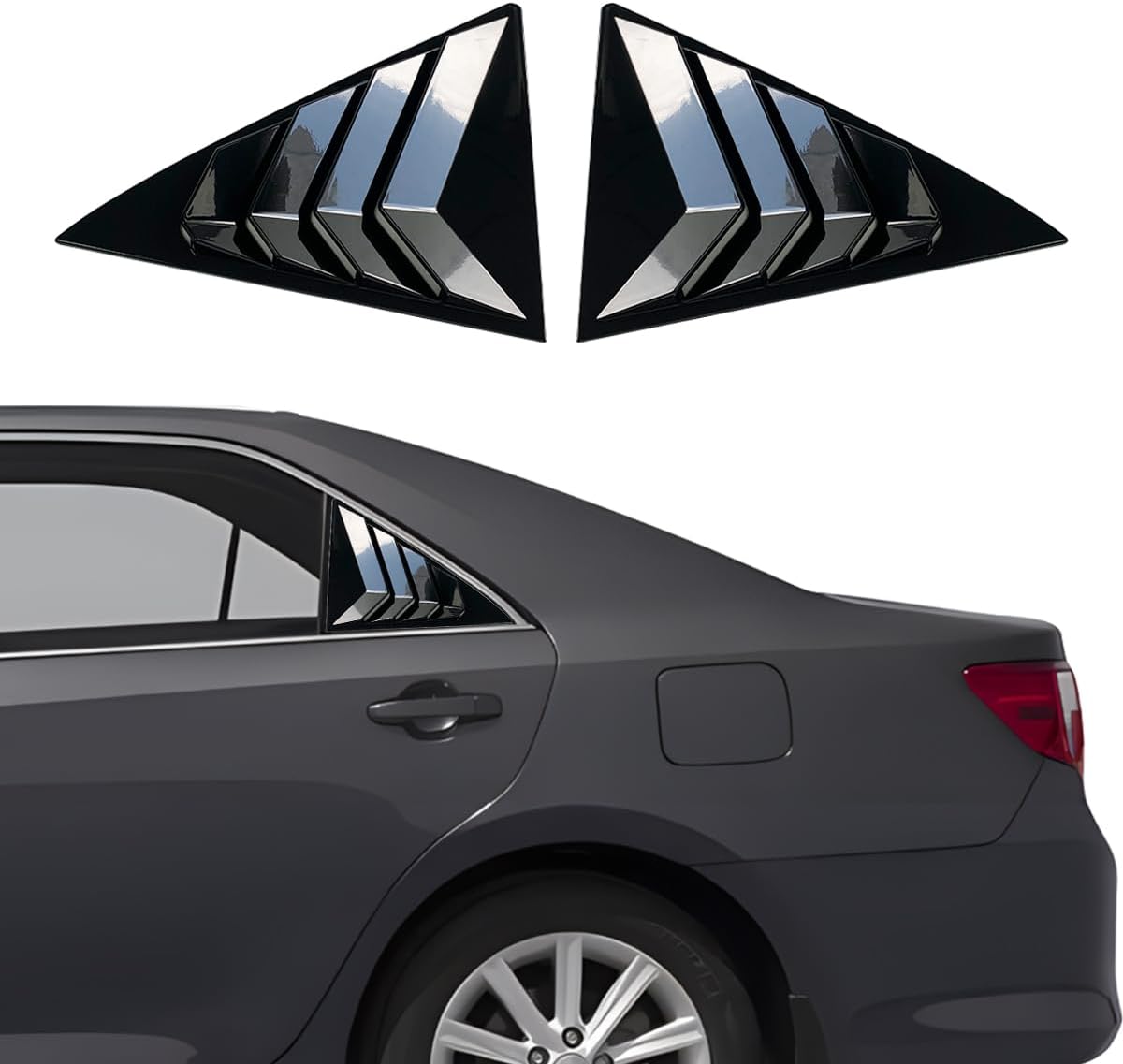 for Toyota Camry 2012 2013 2014 2015 2016 2017 Window Louvers Front Side Racing Style ABS Window Louvers Air Vent Scoop Shades Cover Blinds Trim Exterior Accessories 2PCS(Bright Pitch Black)