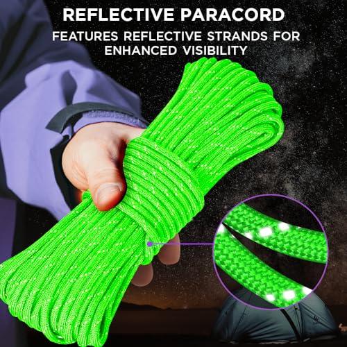 Image of TECEUM Reflective Paracord Rope 1000 - 1000ft /200ft /100ft /50ft - 40+ Colors - Glow in the Dark - para Cord - Utility Rope for Survival, Hunting & Camping Gear - Nylon String, Camping Rope, Tent Cord