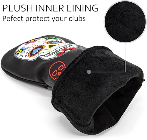 Miniatura 4 de Montela Golf Fundas de club, cubierta de putter de esqueleto colorido, cubierta de conductor, cubierta híbrida de madera de calle, cubierta de cuero