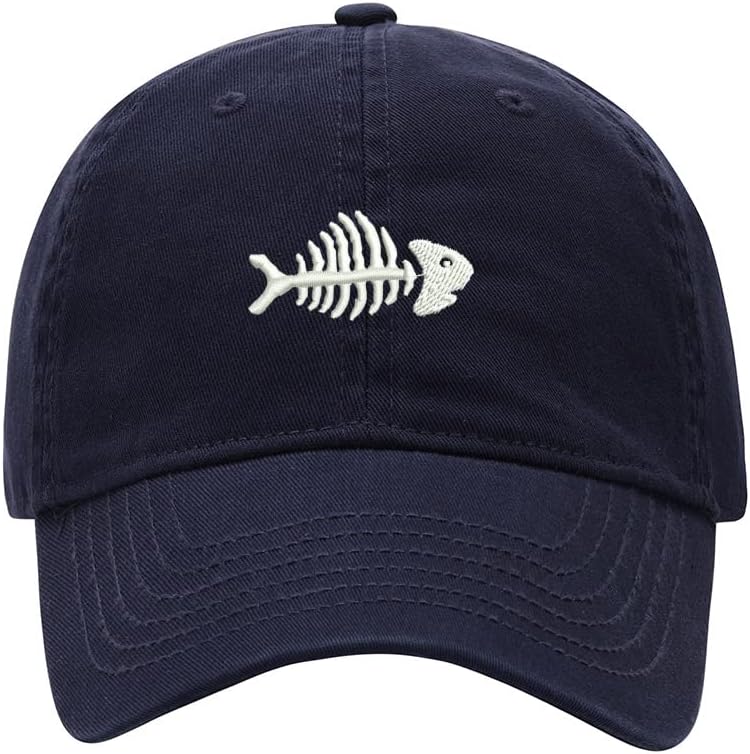 Baseball Cap Men Fish Bone Embroidered Washed Cotton Dad Hat Baseball Caps