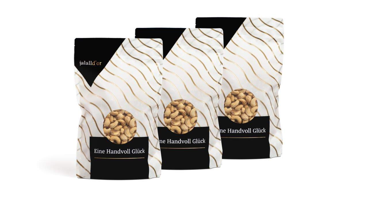 Cashewkerne bio Jalall D'or | 3 x 1 kg | natur | BIO zertifiziert | ganz | BIO CASHEWS frisch abgefüllt | wertvolle MAGNESIUM-Quelle | natürlicher TRYPTOPHAN-Lieferant | Cashewnüsse 3 kg