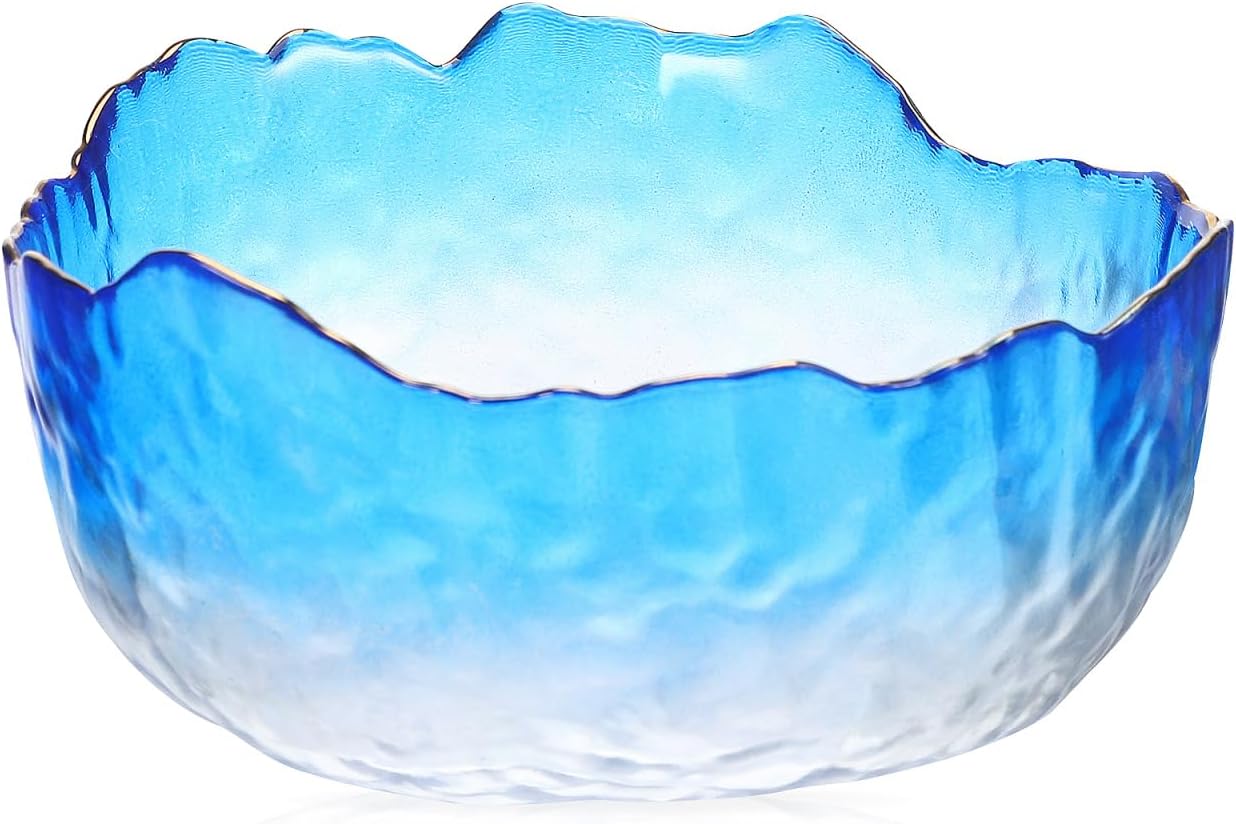LALAFINA Glass Manicure Soaking Bowl Nail Soak off Bowl 9 Inch Pedicure Salon Bath Nail Remover for Fingernail Toenail Caring Polish Removal, Blue