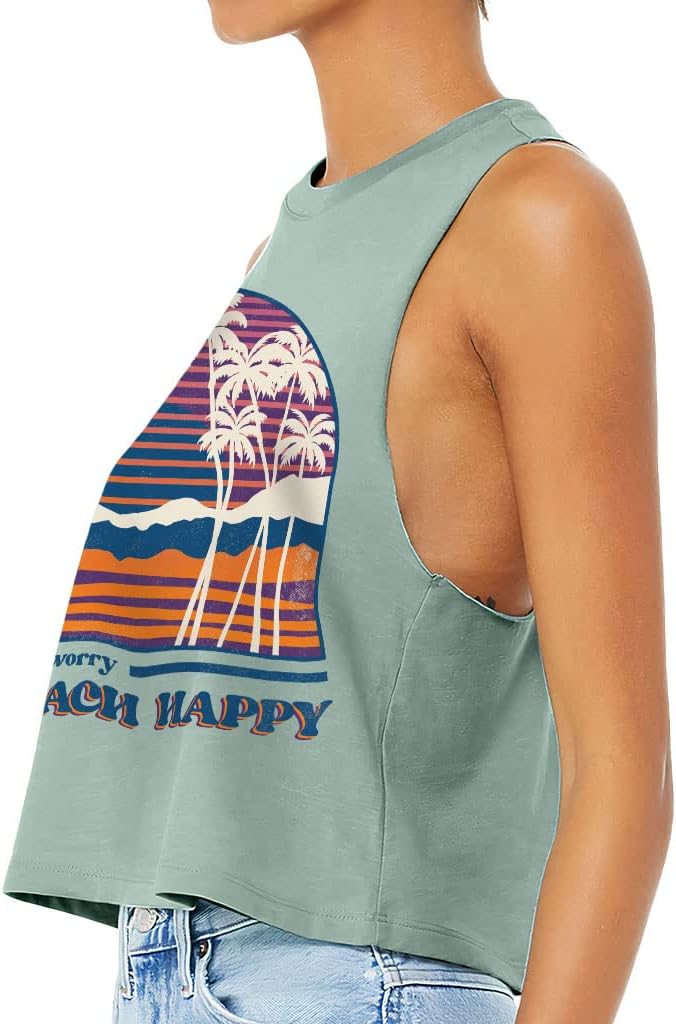 Beach Happy Racerback Cropped Tank - Palms Women's Tank - Print Tank Top