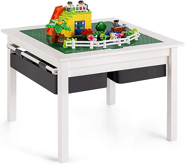 COSTWAY 5 in 1 Kids Activity Table with Storage Drawers, Play & Build Tabletop for Construction, Learning, Drawing, Dining and Crafts, Children Boys Girls Gift