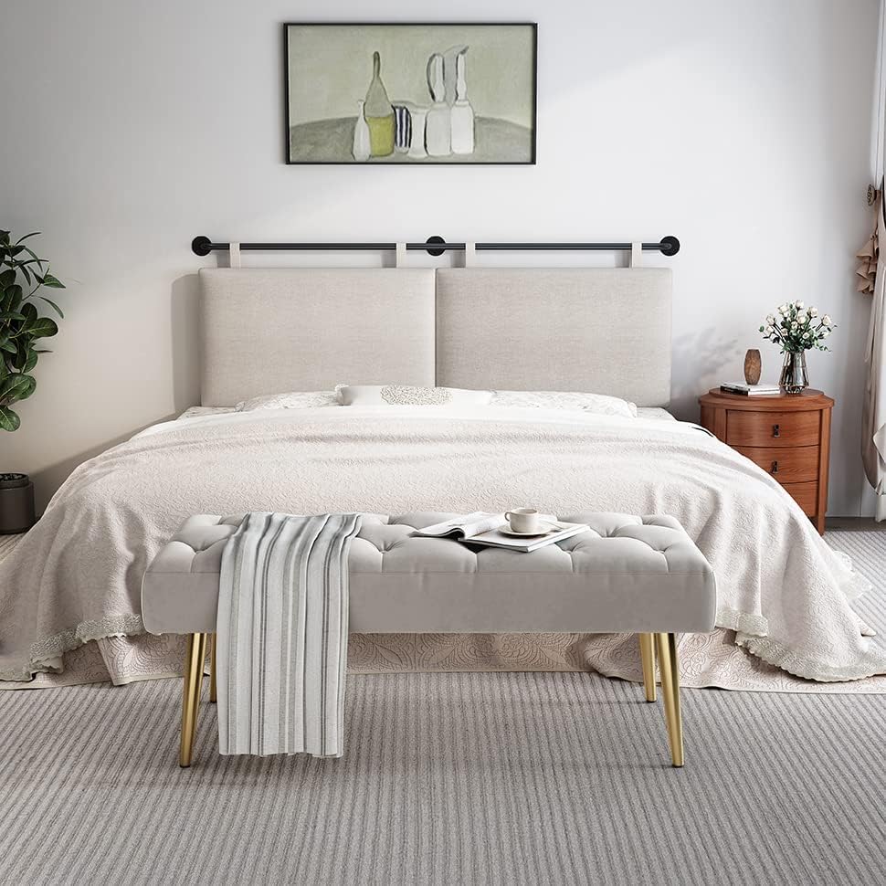 Headboard for King Size Bed, Wall Mounted Headboard with Fine Linen Upholstery and Button Tufting, Adjustable Heigh Head Board for Bedroom (Beige, King)