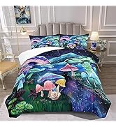 Kossmjx Fantasy Mushroom Comforter Sets for Kids 2 Piece Natural Creek Duvet Set Cartoon Pattern ...