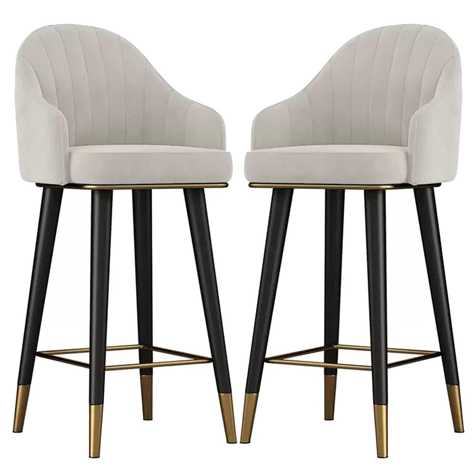 Tabouret de bar pivotant en velours beige avec repose-pieds courbé