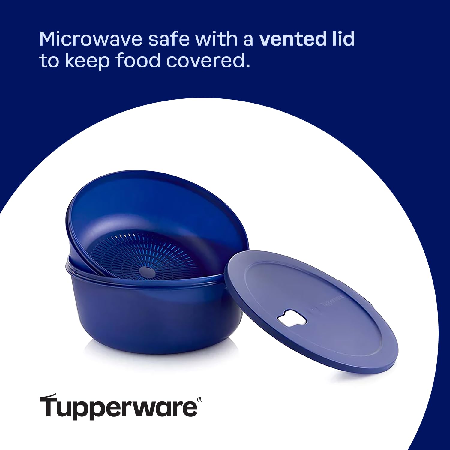 Tupperware CrystalWave Store Serve & Go - Cuenco con colador y ventilación - Prepara, refrigerador y recalienta comidas - Apto para lavavajillas, microondas y libre de BPA (3.8 L / 16 tazas)