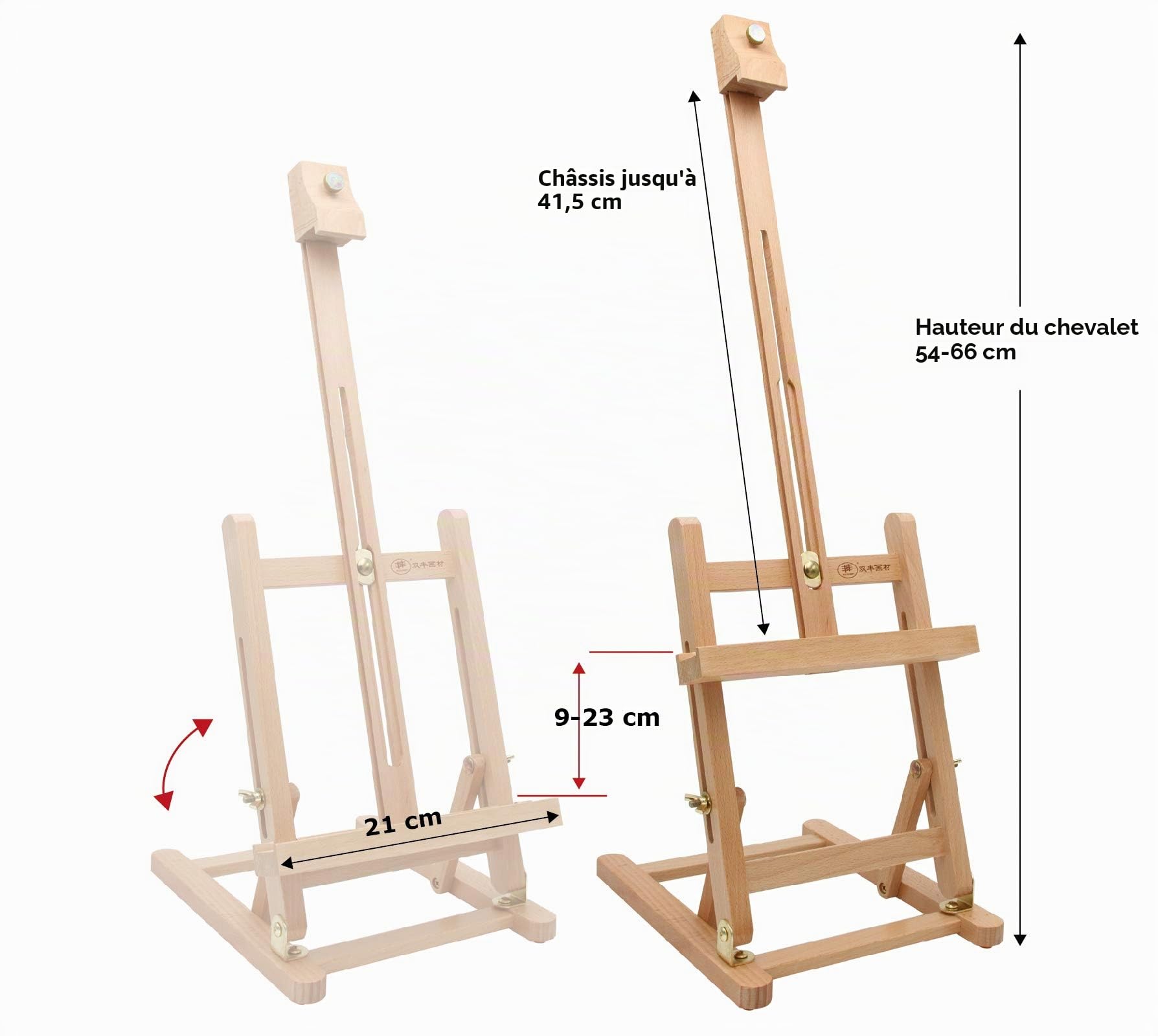 Paintersisters® CHEVALIER DE TABLE bois T-40 en hêtre FSC® pour cadres jusqu'à 40 cm, chevalet assis, hauteur de peinture et angle d'inclinaison réglables