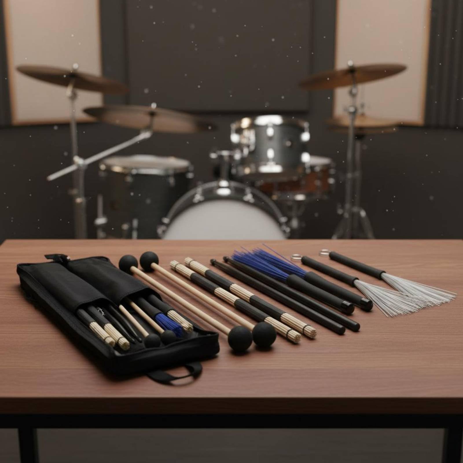 Drumsticks Bacchette Batteria Set Completo Bacchette Spazzole Mazze Bastoncini Accessori Percussioni Suoni Diversi con Borsa Organizzazione Adatto per Prove Band Concerto Scuola Musica