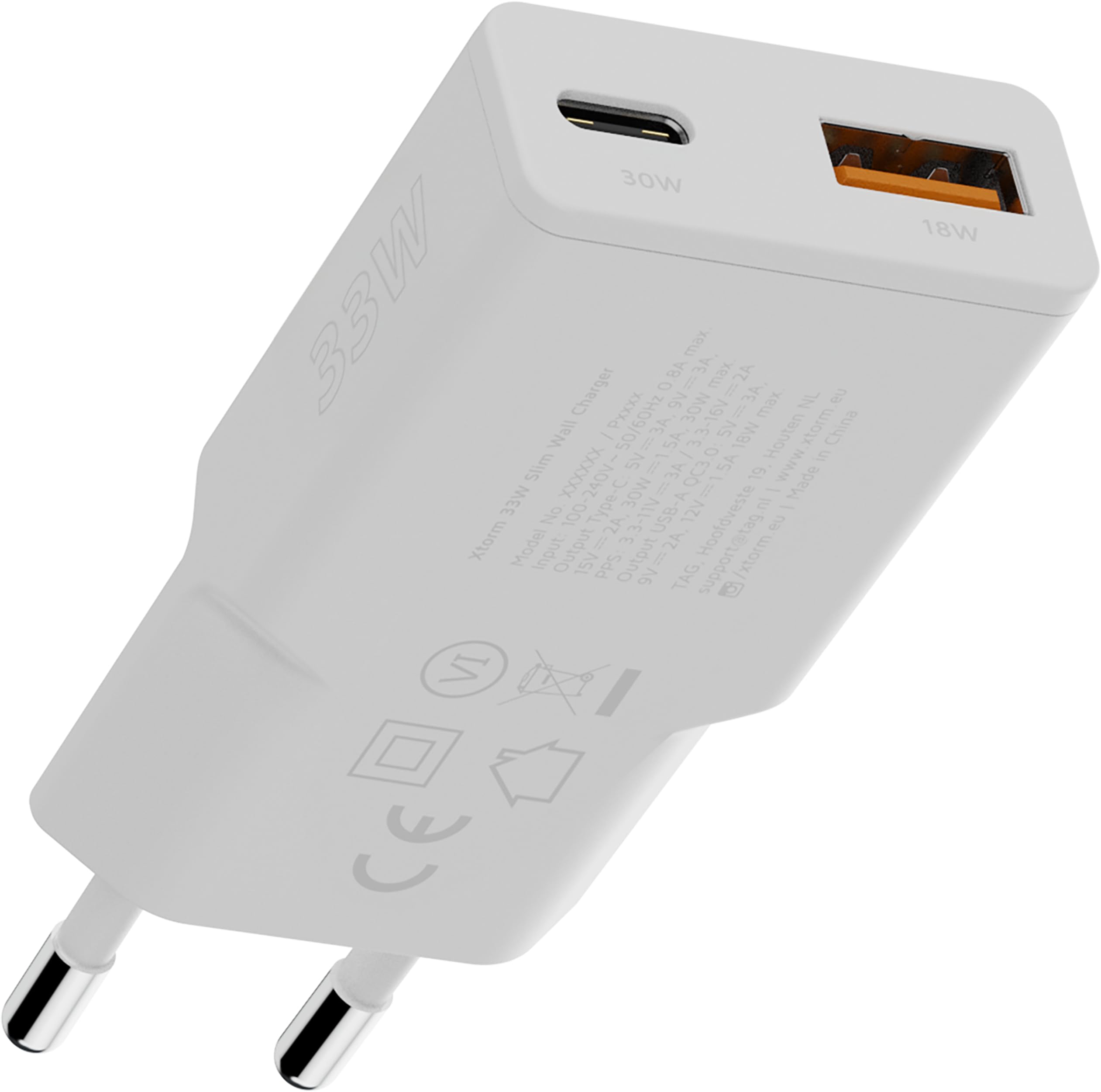 Cargador de 33 vatios Xtorm Go2 Slimline blanco con diseño ultra compacto 7