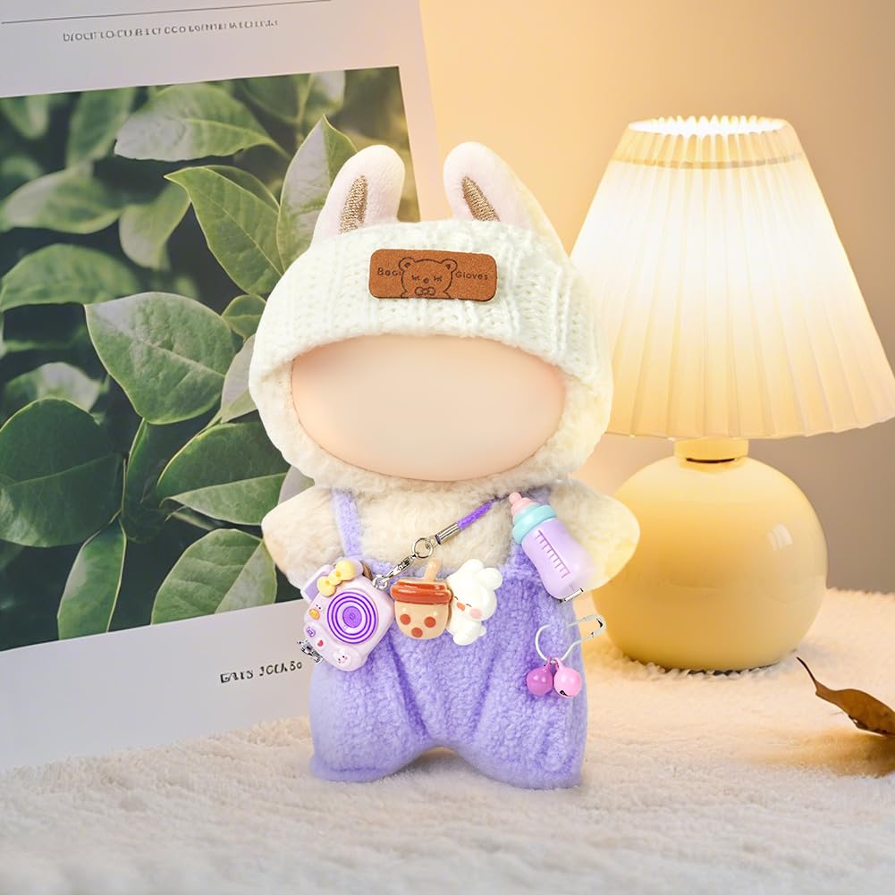 AOOTE Stylish Doll Clothes, 3 Pcs Dolls Clothes Set, Plush Dolle Cloth for 17cm Dolls, Set Include 1 Dungarees, 1 Wool Hat - Image 4