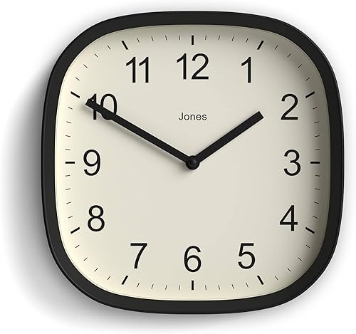 Miniatura 11 de JONES CLOCKS Reloj de pared Sprite | Reloj cuadrado redondo retro moderno | 10 pulgadas | Gris | Números fáciles de leer | Perfecto para cocina u