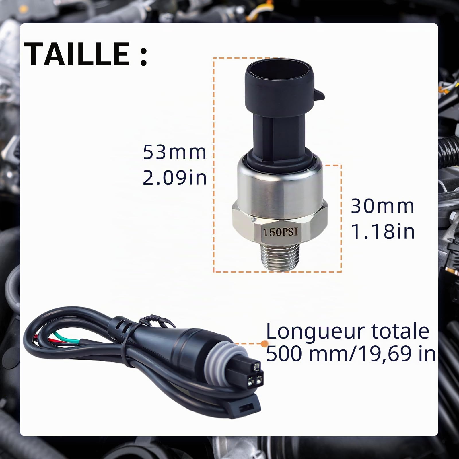 Transmetteur de pression capteur de pression, 0,5-4,5 V 1/8 NPT capteur transducteur pression avec câble, pour réservoir de carburant d'huile réservoir de gaz d'air réservoir(150 PSI)