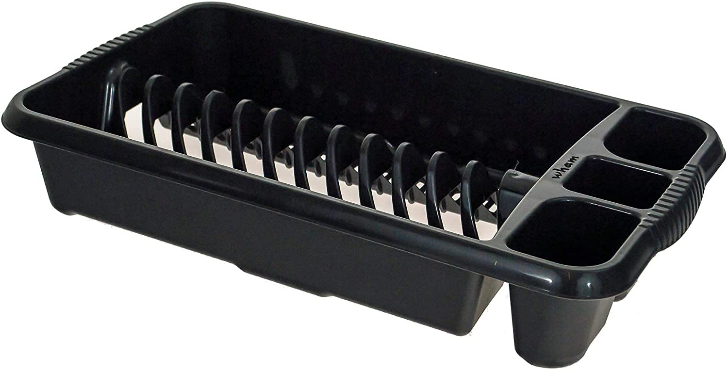 M1ss Medium, Midnight Dark Greyish Plastic Dish Drainer Dishes, Plates, Cups, Cutlery Holder Rack Draining Board Drying Tray Racks