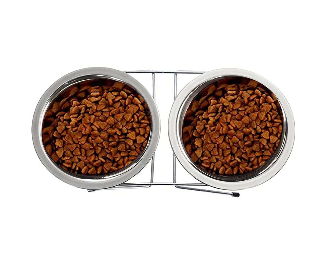 Woofy Pets Double Elevated Food and Water Stand | Stainless-Steel Wire Non-Slip Feeder Stand | Dinner Bowl for Puppies and Small Dogs (Small - 900ML X2),Stainless Steel