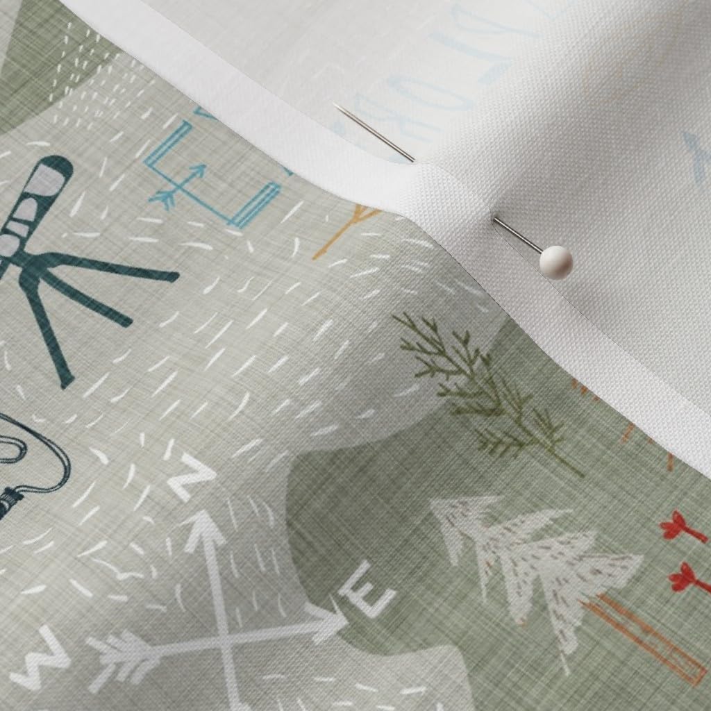 Spoonflower Fabric - Explore Sage Mountain Map Camping Hiking Outdoors Lake Tent Fire Printed on Petal Signature Cotton Fabric by The Yard - Sewing Quilting Apparel Crafts Decor