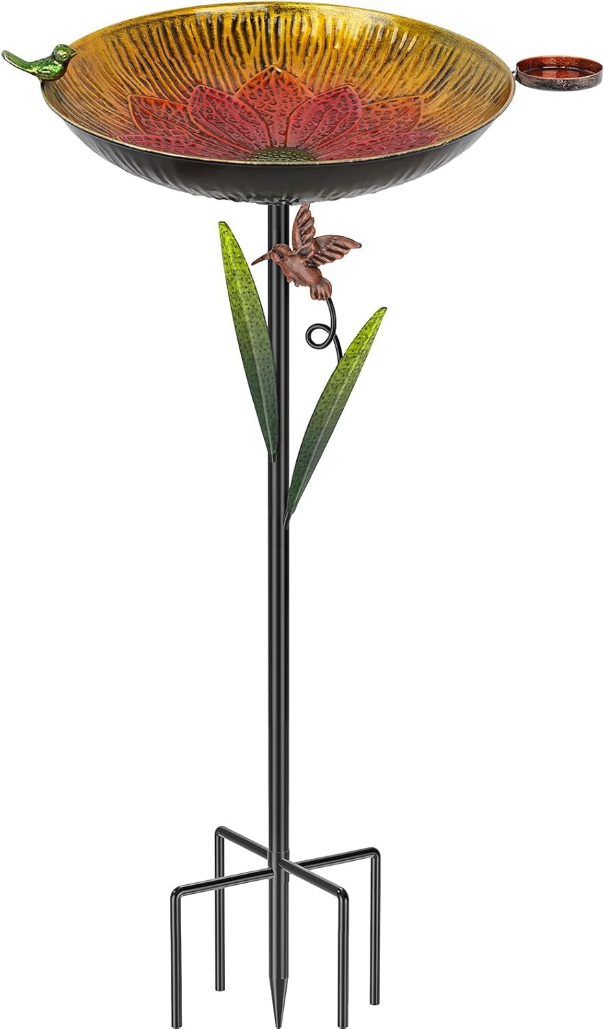 FaloStwer Metal Bird Bath for Outdoors, Easy to Clean Birdbaths with Removable Bowl Stable Upgrades Stake, Freestanding Bird Baths Feeder Bowl for Outdoors Garden Patio Yard Lawn Decor (Red+Yellow)