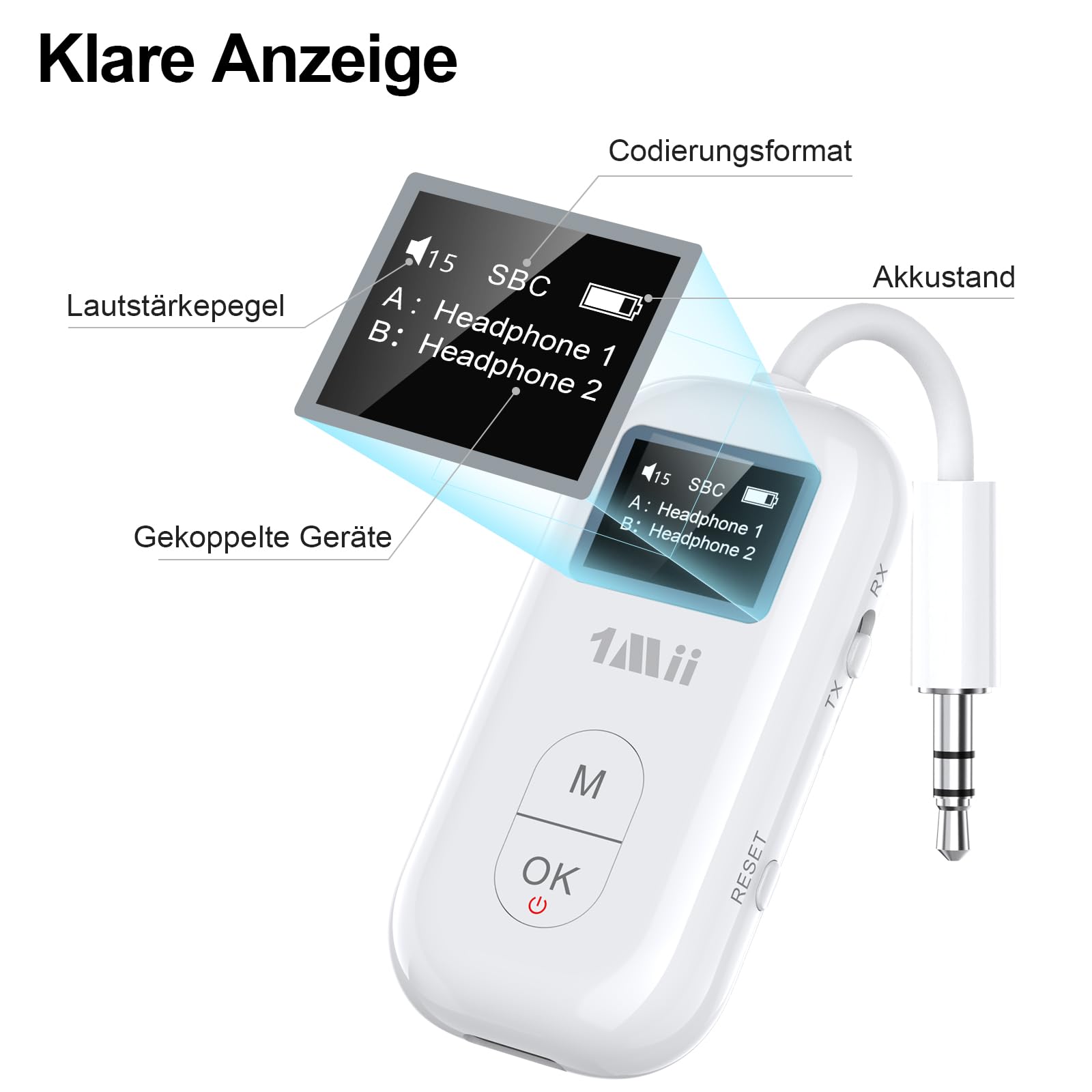 1Mii SafeFly Pro Flugzeug Bluetooth Adapter für AirPods kabellose Kopfhörer