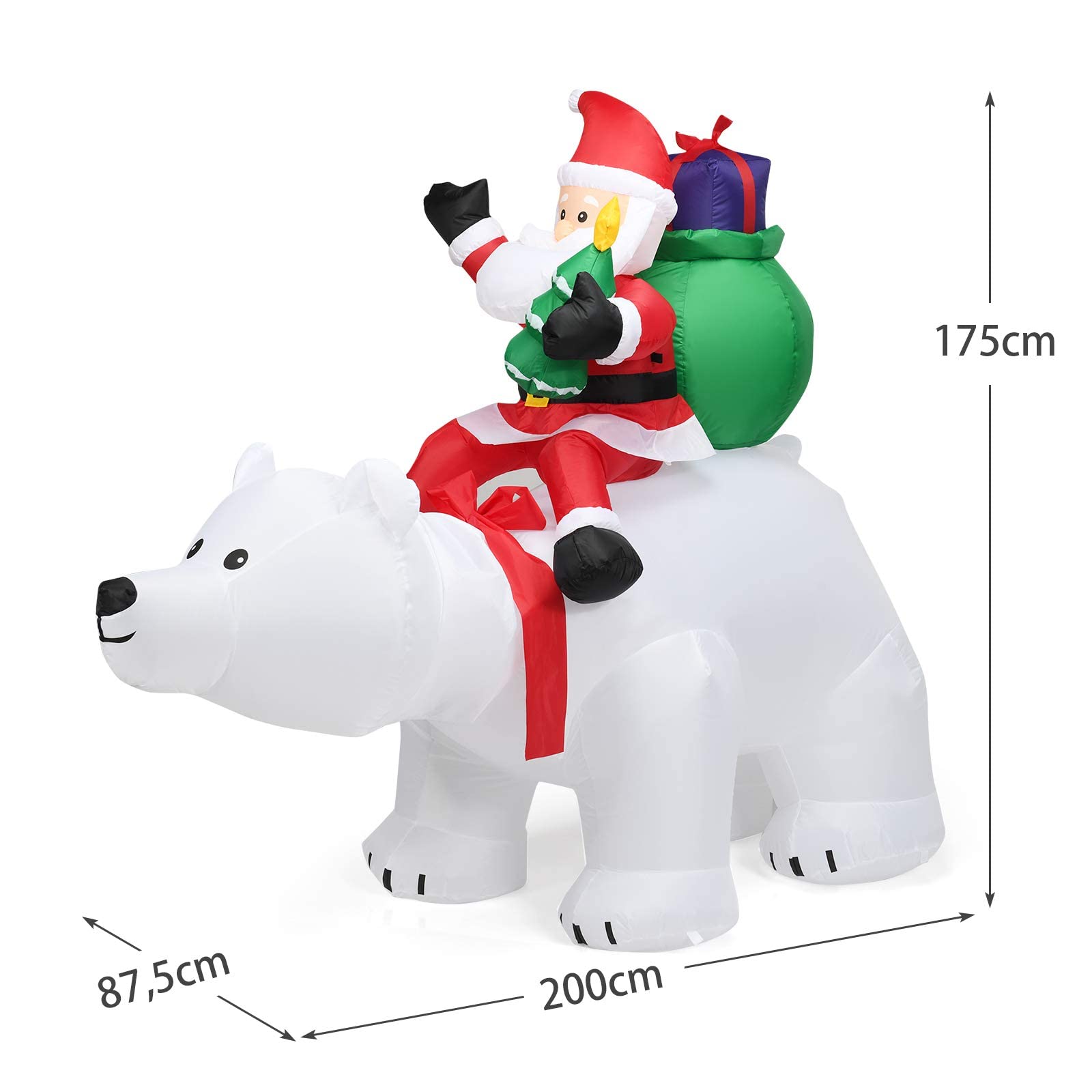 RELAX4LIFE 2M Père Noël Gonflable et Ours Polaire Soufflés, Décoration de Noël Gonflable en Polyester avec 4 Lumières LED pour Jardin & École & Magasin