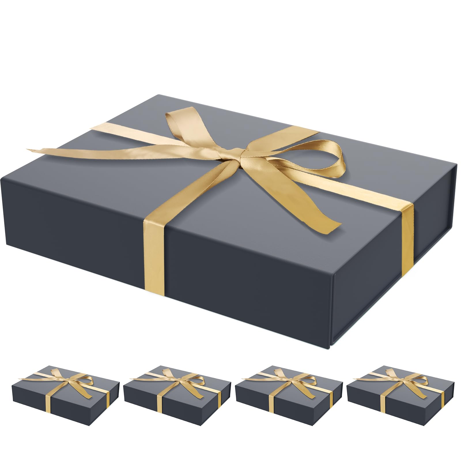 5 Pack Gift Boxes with Lids, 11 x 8.2 x 2.3 Inches Gentle Packing Box for Presents Ribbon Magnetic Closure, Luxury Wrapping Gift Boxes for Weddings, Birthdays, Chrismas, Halloween, Blue