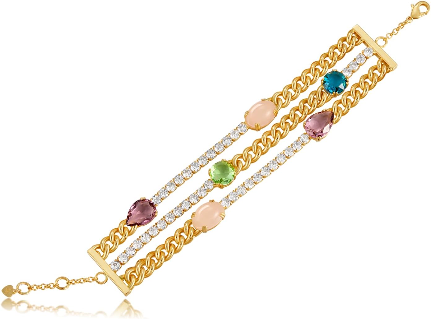 14K Gold Plated Gold Bracelet for Men & Women, Stackable 3-Layer Bracelet with Crystal & Cubic Zirconia, Adjustable 6.8 Inch Unisex Jewelry for Everyday Gifts