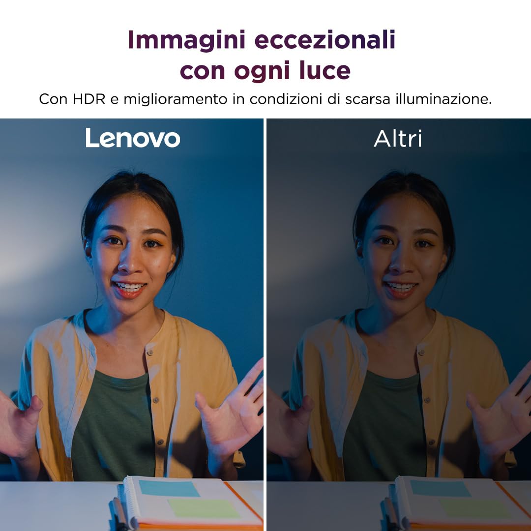 Lenovo QHD Webcam, webcam QHD per PC e notebook per videochiamate e smart working, plug and play per meeting online
