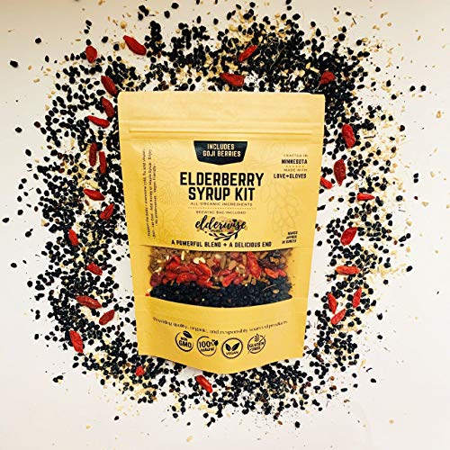 Elderwise Organics Elderberry Syrup Kit (Goji Blend) Ningxia Berry - Brew Bag Included - Organic Elderberries - Rosehips - Ginger - Wolfberry - Cinnamon - Cloves #TOP5