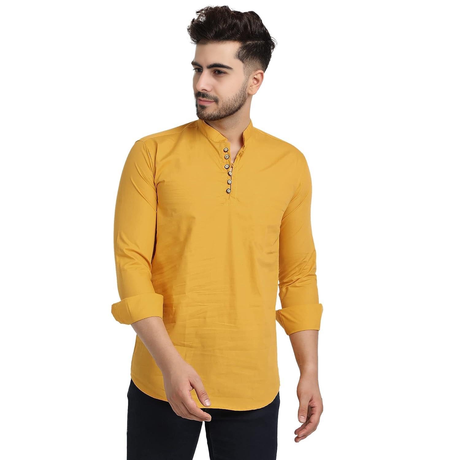 lookmark Men's Pure Cotton Regular Fit Casual Trendy Solid Short (Kurta 08 -XXL)-picture-51