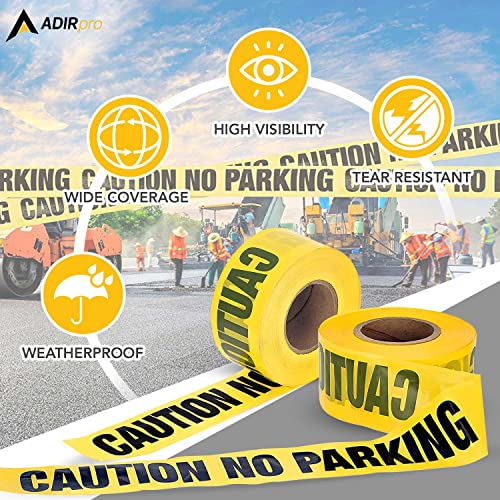 Adir No Parking Caution Tape Roll, 300 feet - High Visibility 3-inch Bright Yellow Tape with Bold Black Print - No Parking Warning Tape for Construction, Utility Companies, Law Enforcement