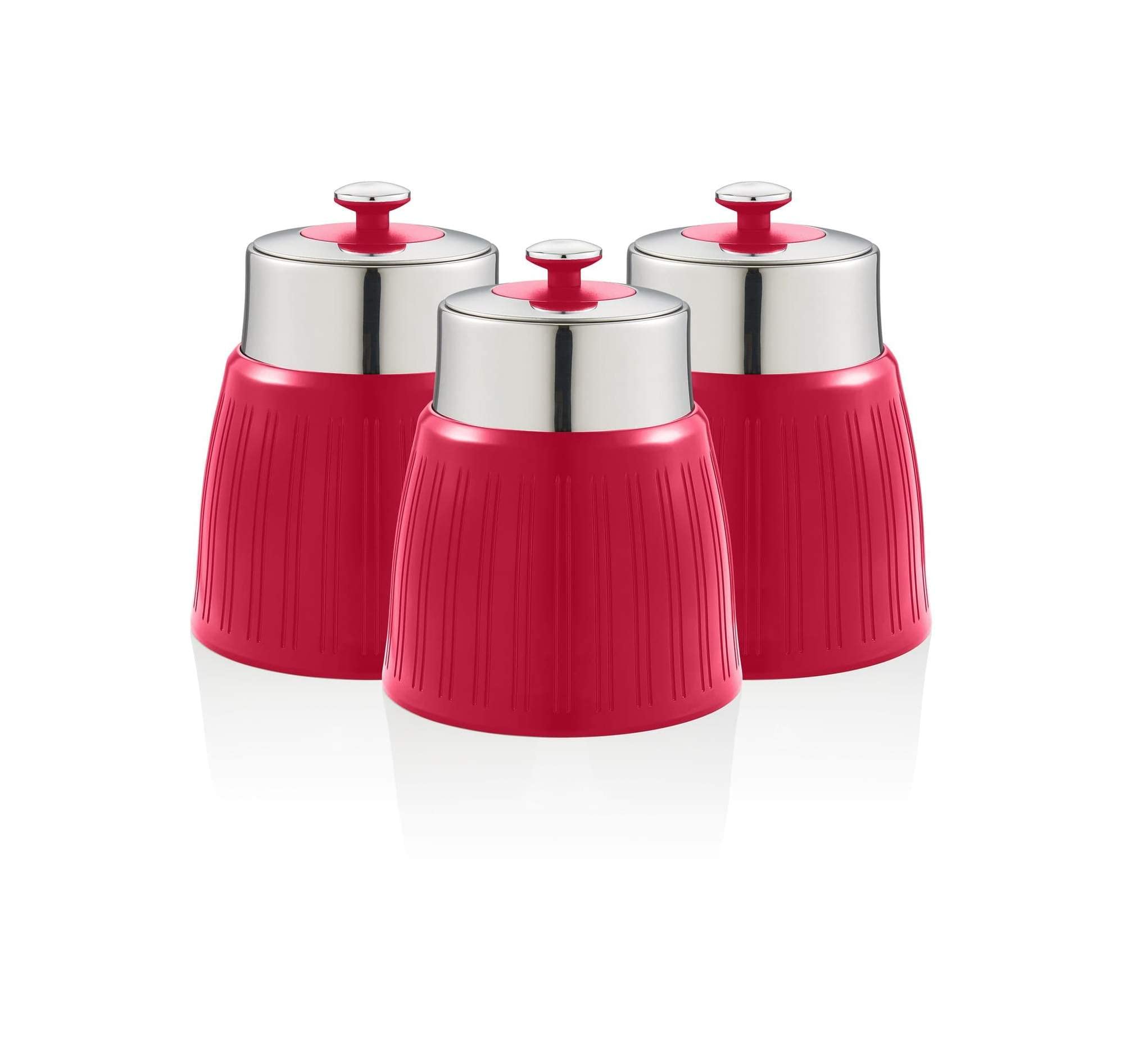 Swan (Red) Retro 3 Piece Canister Set Chrome Airtight Lid Lock Stainless Steel Storage