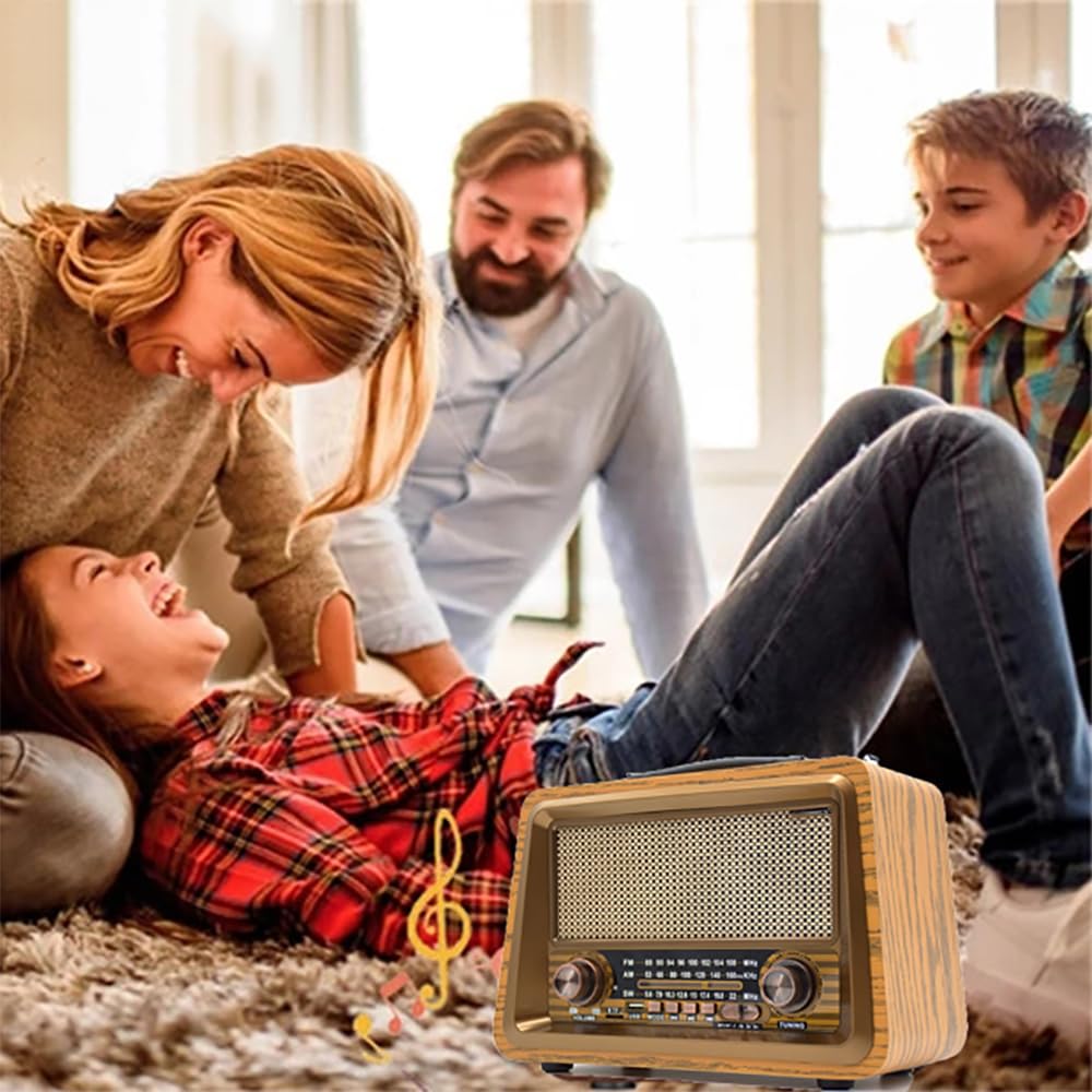 TsoLay Radio AM FM SW, 3 Bandes, Bluetooth, Portative, Bois, 3W, Rechargeable