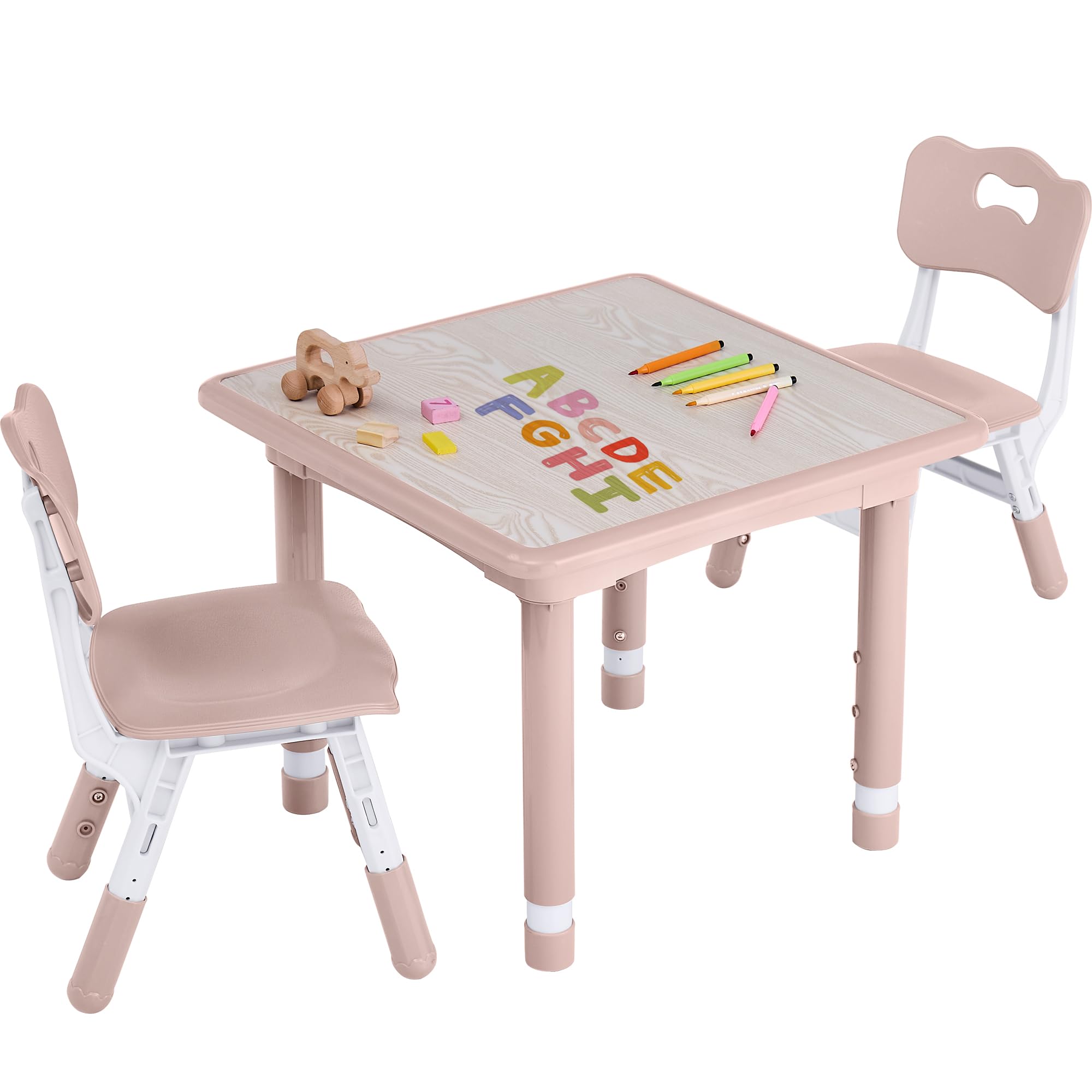 GITAWUSA Toddler Table and Chair Set, Height Adjustable-Upgrade Kids Table and 2 Chairs for Ages 3-8, Multi-Activity Toddler Play Table with Graffiti