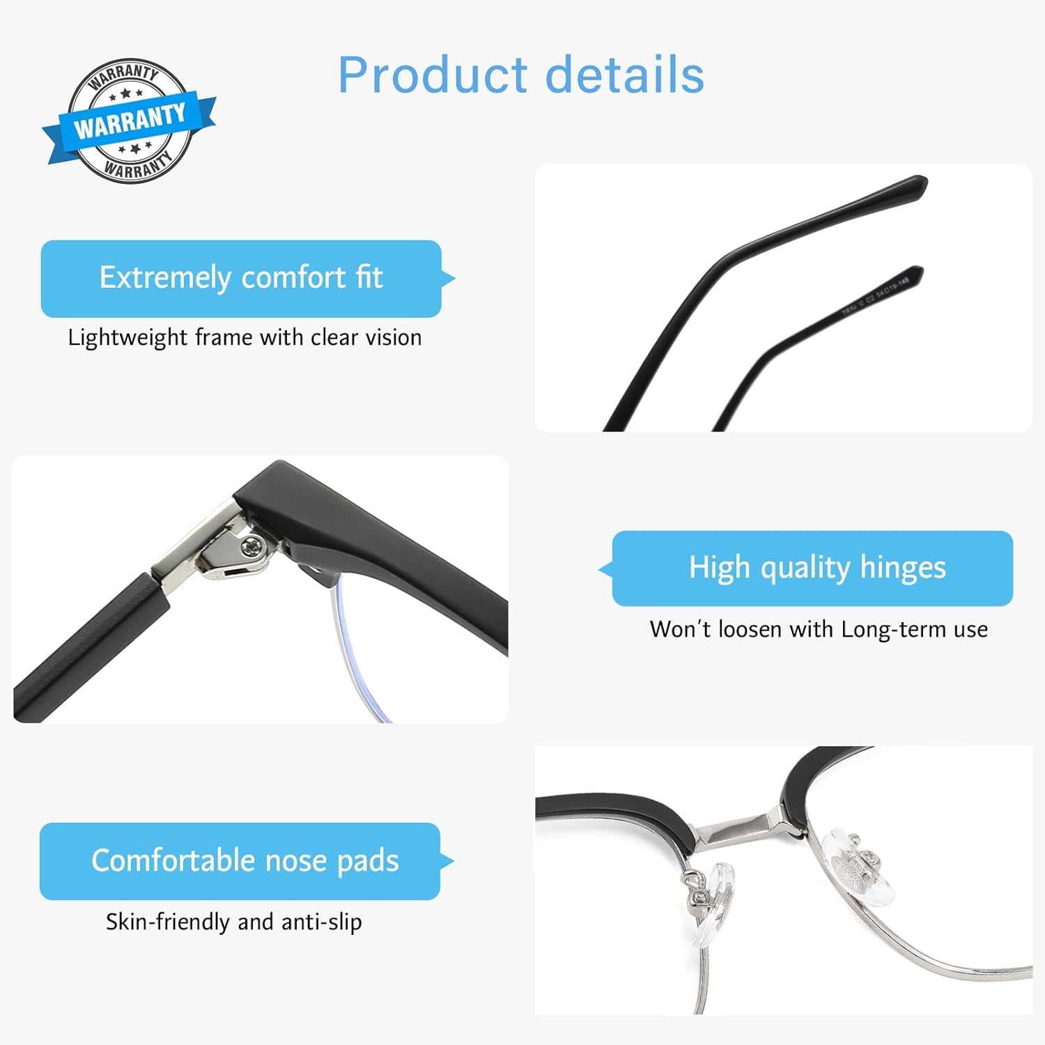 ANRRI Blue Light Glasses for men Metal Browline Frame UV 400 Protection Clear Lens Anti Eyestrain Computer Gaming Glasses - Image 5