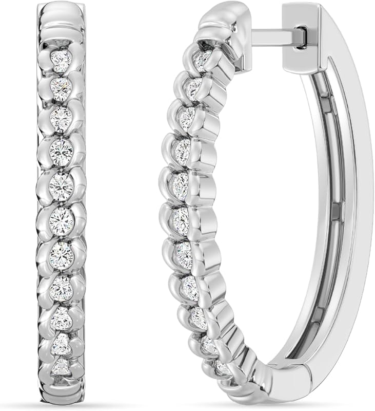 Gilded 1/4 Carat Total Weight Lab-Grown Diamond Fashion Hoop Earrings for Women in 925 Sterling Silver and 14KT Gold Plated Sterling Silver | Hypoallergenic Fine Jewelry | SI1 Clarity, F Color