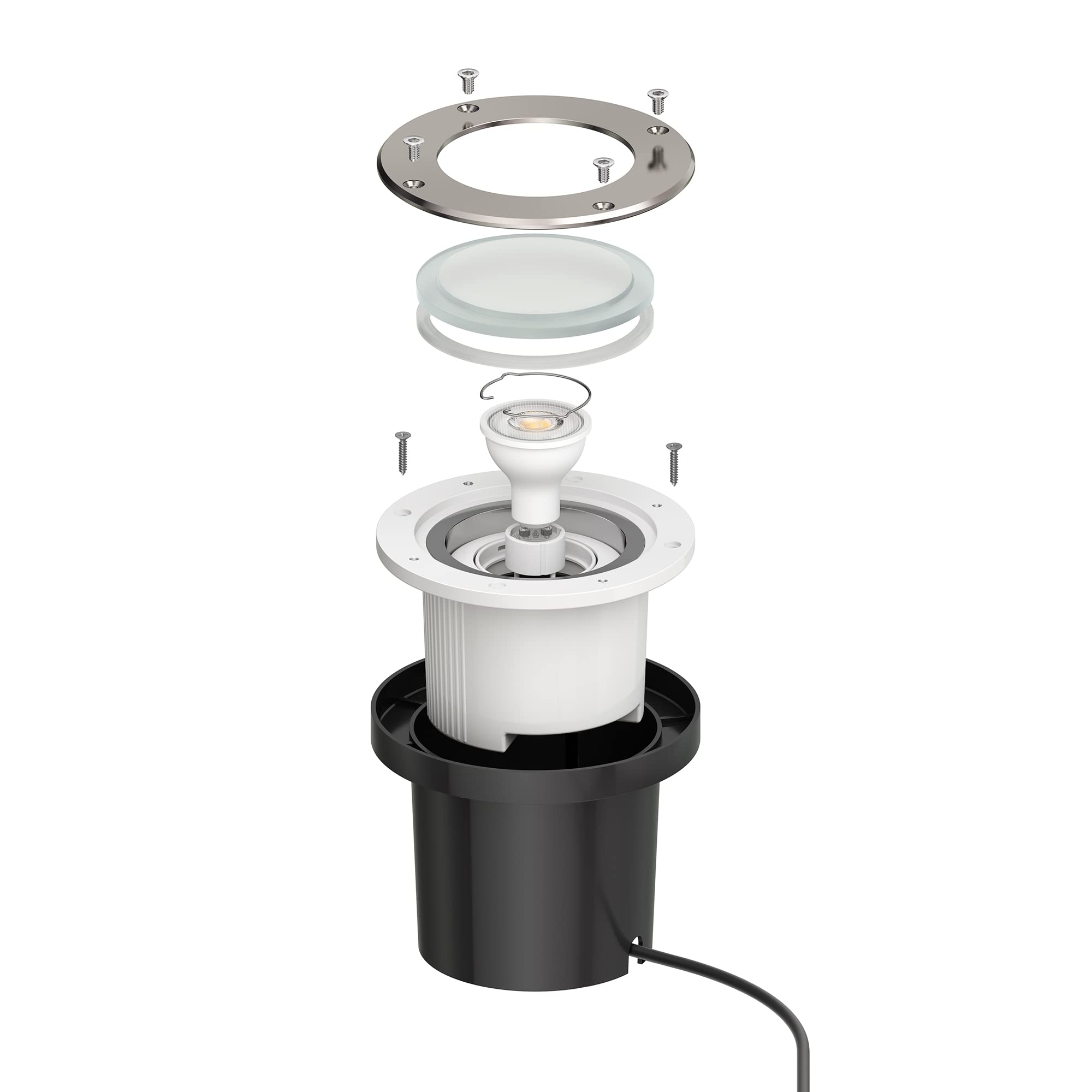 ledscom.de Apparecchio da incasso a terra BOFU per esterni, IP67, girevole, acciaio inox, rotondo, Ø 150 mm; incl. GU10 LED 468lm bianco caldo