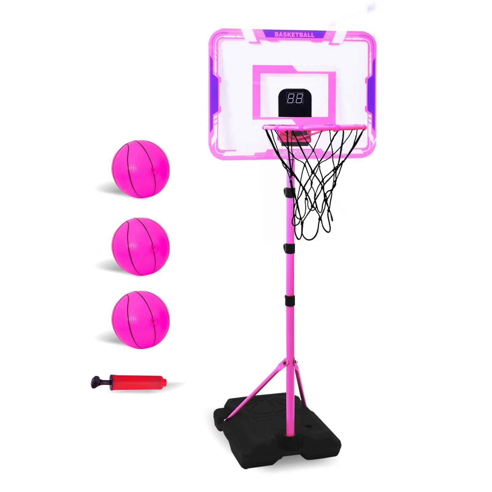 Nattork Kids Basketball Hoop, Adjustable Height Toddler Basketball Hoop Stand, Indoor Outdoor Basketball Goal Toy for Boys Girls Ages 3~8 Years Old, Includes 3 Balls, Ideal for Birthday Gift