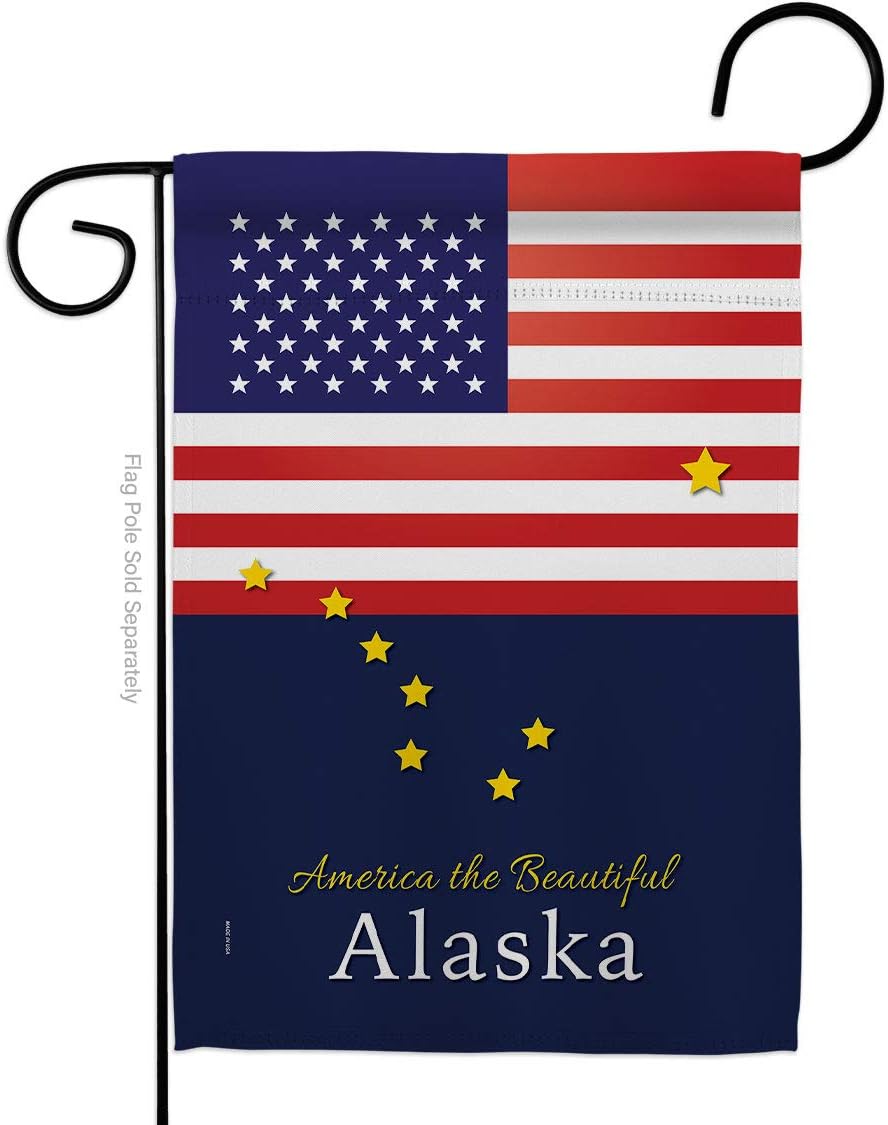 US Alaska Burlap Burlap Garden Flag Set with Stand Americana States USA American Territories Republic Country Particular Area Small Decorative Gift Yard House Banner Double-Sided Made In 13 X 18.5