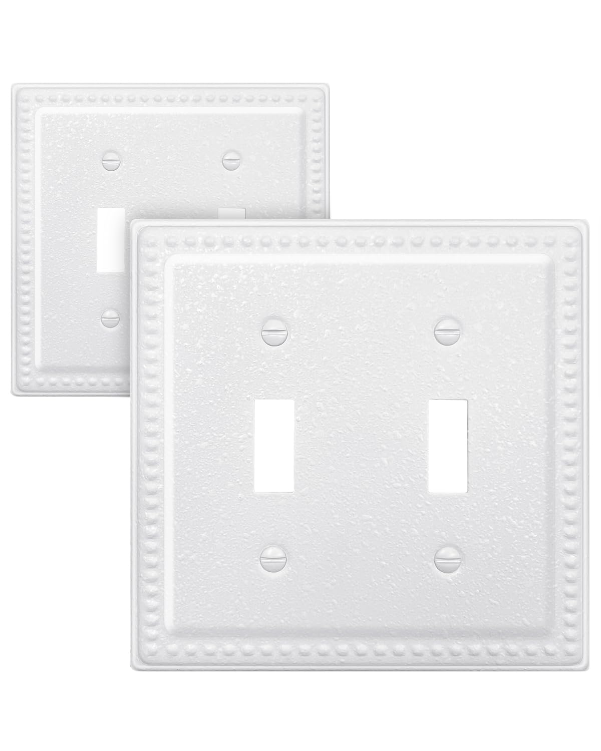 ZILLSEA 2-Pack Double Light Switch Cover Plate, Decorative 2 Gang Wall Plate, Metal Switch Plate Cover, Pure White with Grainy Texture Finish, 4.96''*