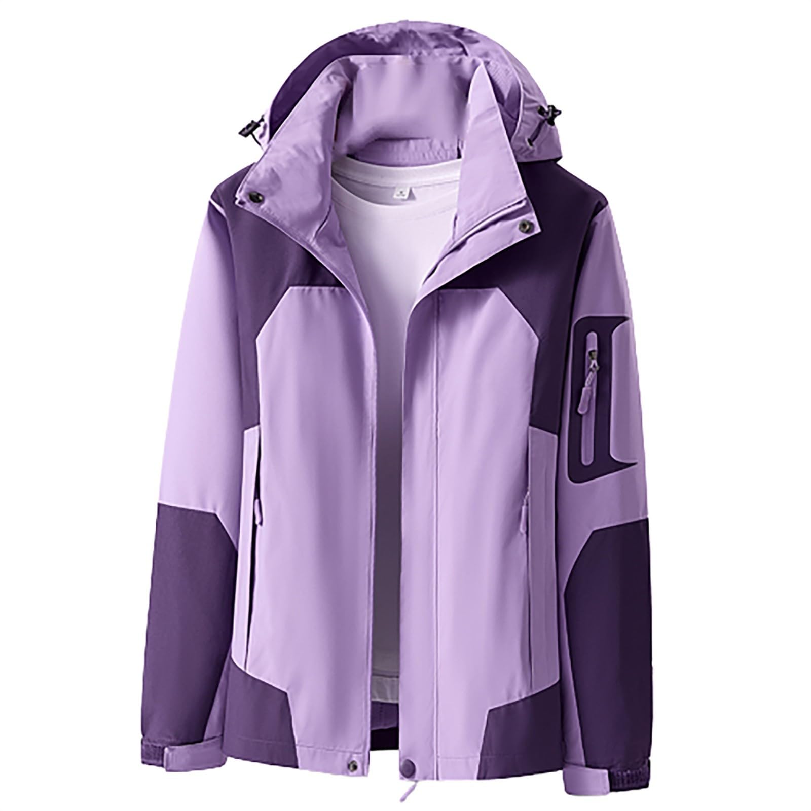 Generisch Regenjacke Damen Wasserdicht Softshelljacke Atmungsaktiv Leichte Sommerjacke mit Kapuze Regenmantel Windbreaker Lang Übergangsjacke Funktionsjacke Outdoorjacke