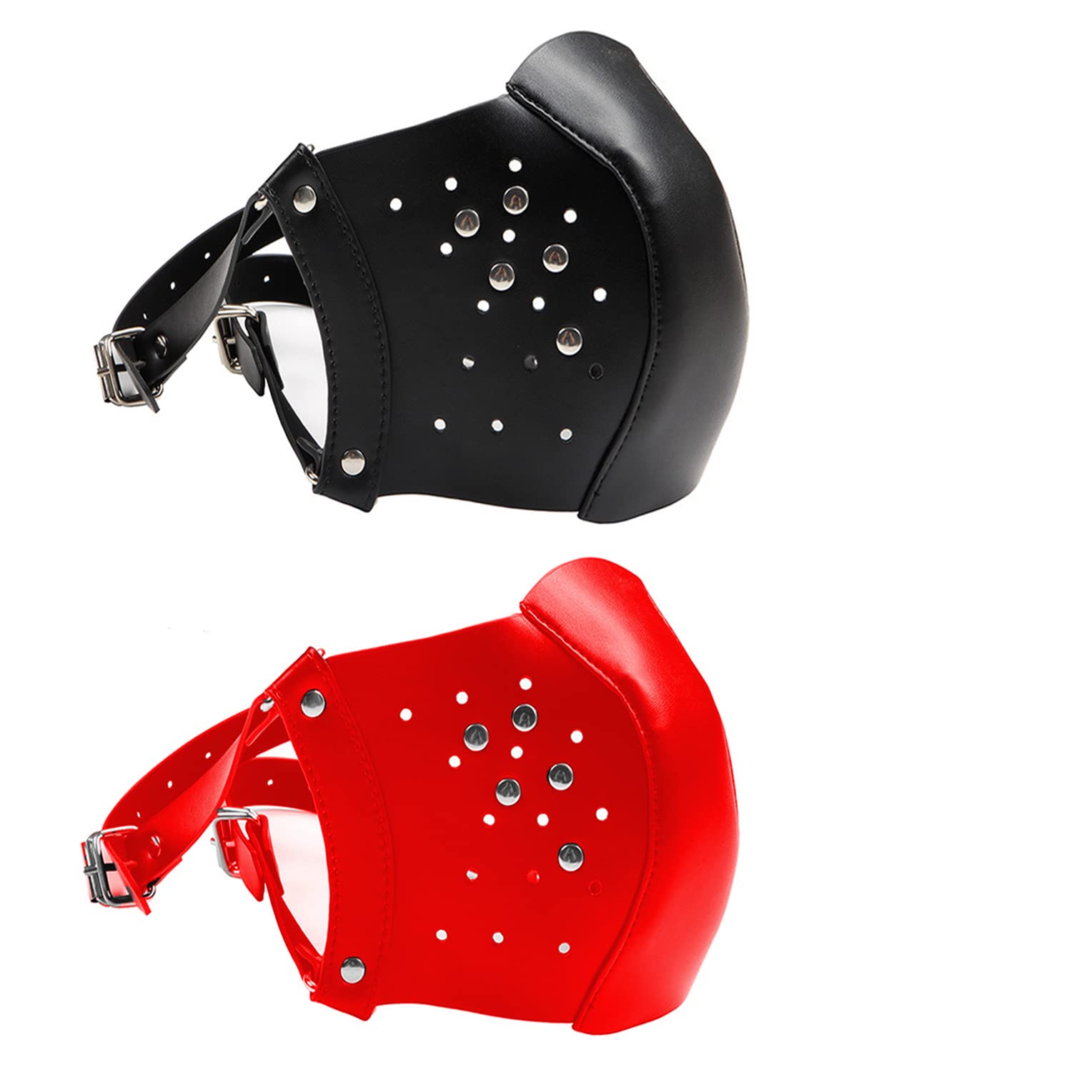 OnundOn Leather Mask Dog Mask Petplay Halloween Mask Costume Party Hood Carnival Masks Pack of 2, Black and Red - Image 2