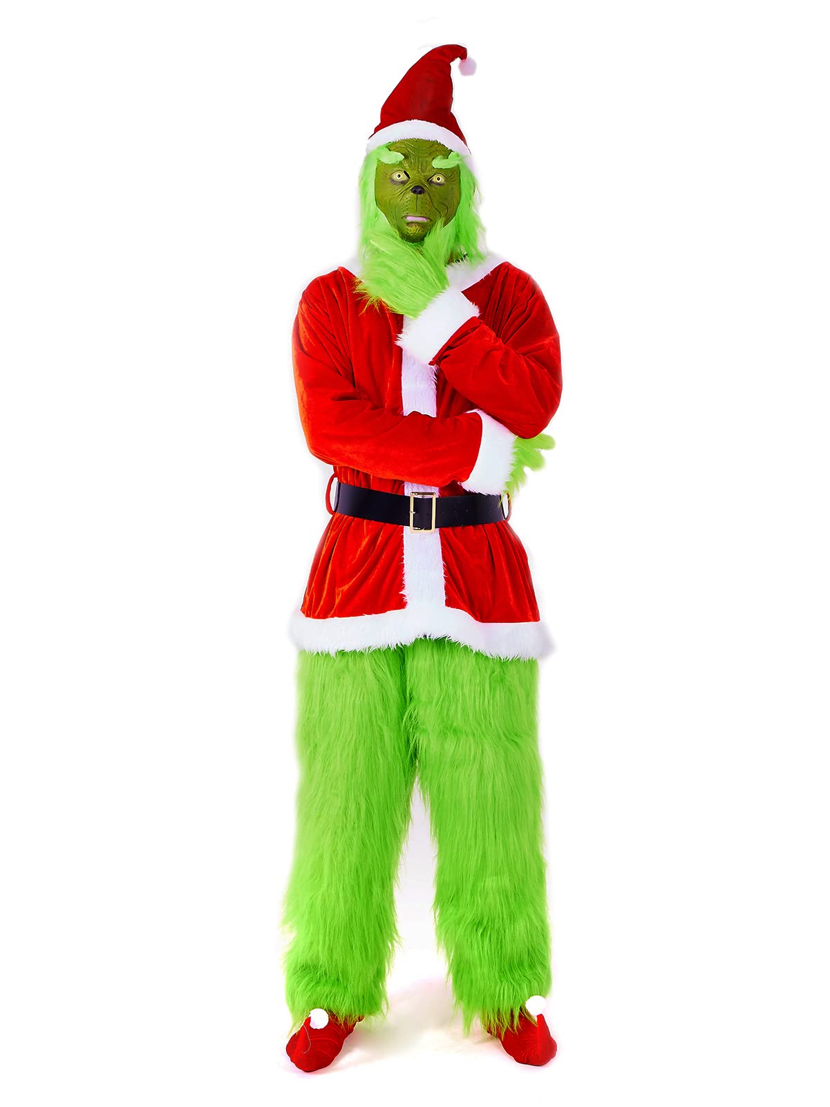 Photo 1 of *USED*Green Monster Santa Costume for Adult - Christmas Deluxe Furry Men Santa Suit Green Outfit XXL/XXXL