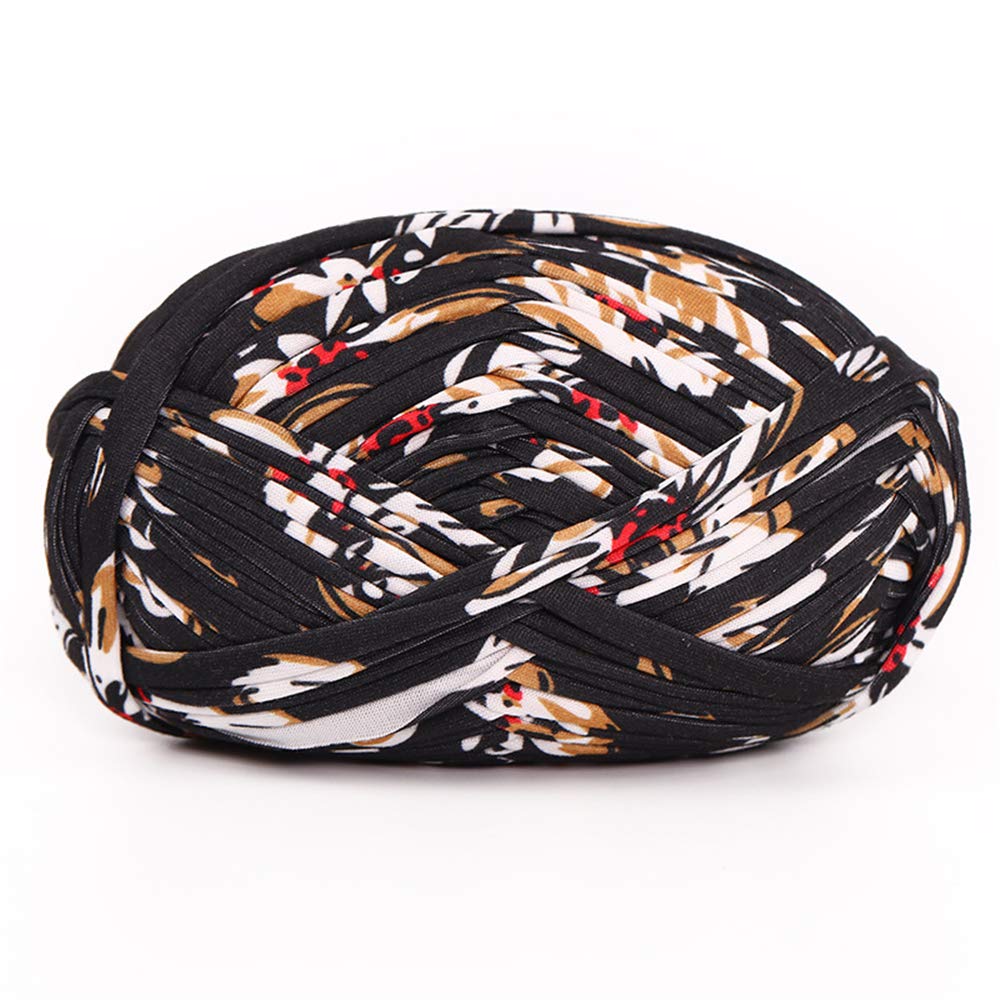1 PCS Colorful T-Shirt Yarn Knitting Yarn Fabric Crochet Cloth for DIY Knitted Fabric Art (#42 Black Flower)
