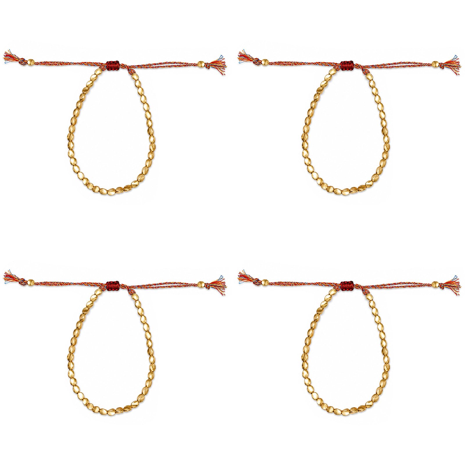 4 Stück Tibetische Kupferperlen-armbänder,Buddhistisches Armband | 16-30 cm, dla pań i Herrena, Geburtstagsgeschenke, Hochzeiten i imprezy, złoty, Schön, Modevoll