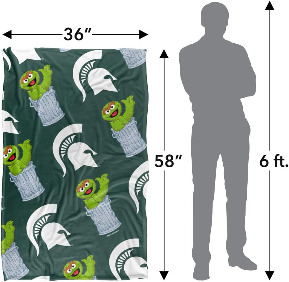 Michigan State University x Sesame Street Blanket, 36"x58" Logo & Oscar The Grouch Pattern Silky Touch Super Soft Throw Blanket