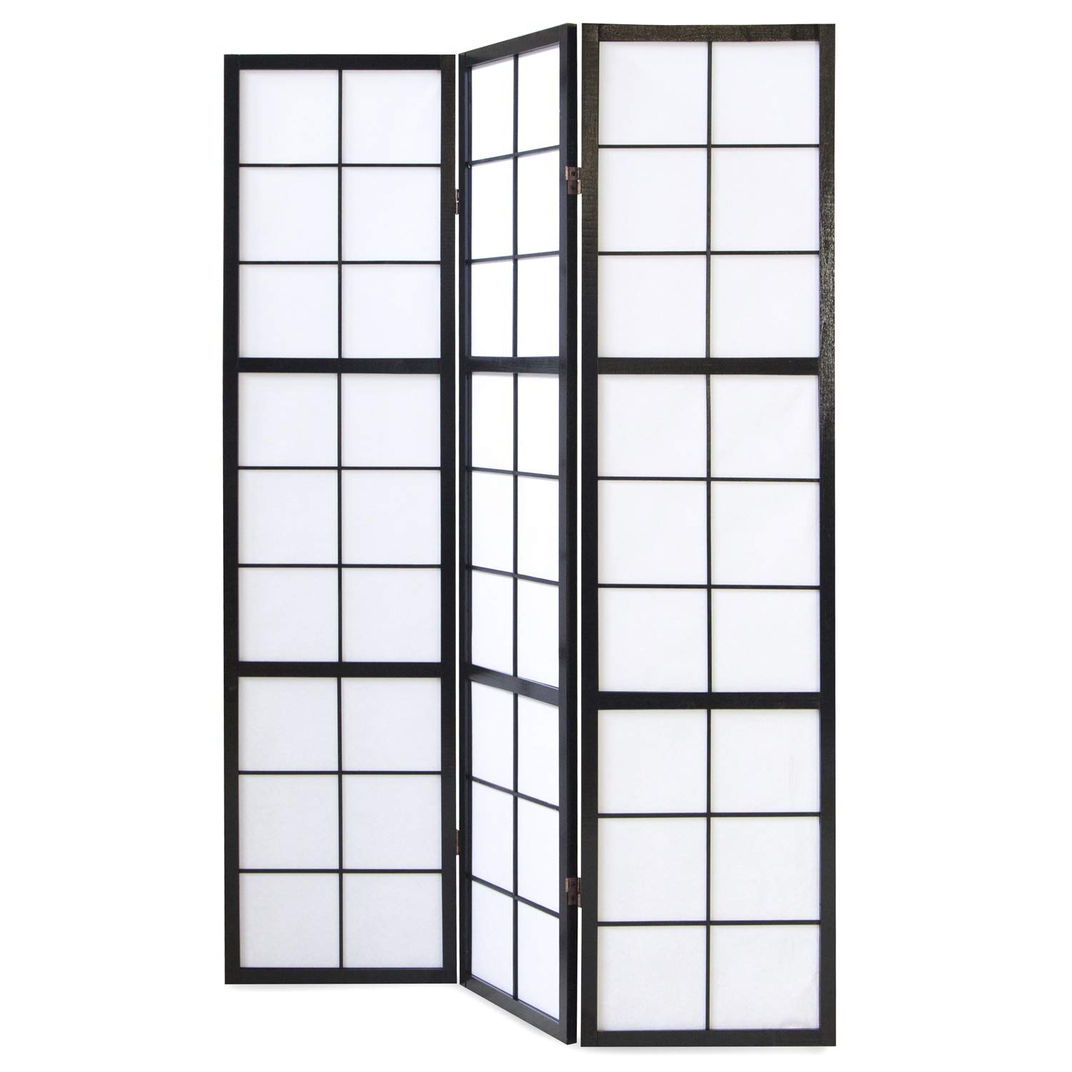 Paravent Japonais Shoji en Bois Noir de 3 pans -PEGANE-