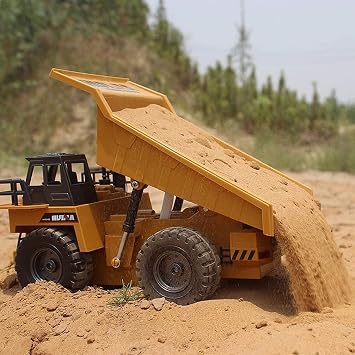 Remote Control Construction Dump Truck Toy 2.4G RC 6 Channel Bulldozer 4 Wheel Driver Mine Construction Alloy Metal Vehicle Truck 1:18 with 2 Rechargeable Batteries for Boys Birthday Gift Age 6+
