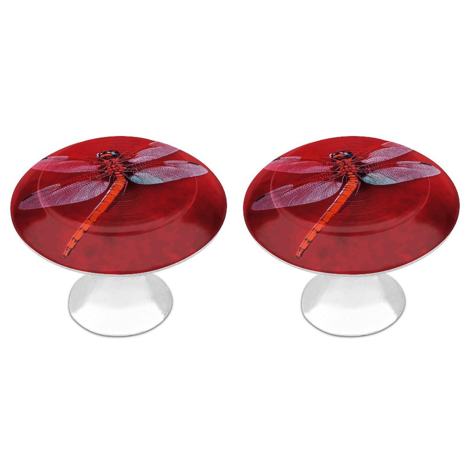 Btcowzrv Style Dragonfly On Red Background 2 Pack Cabinet Knobs Drawer Pulls