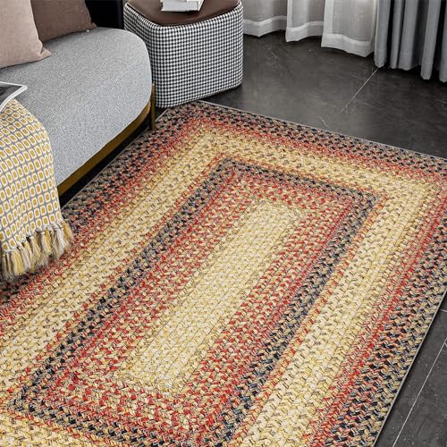 Braided-Print-Area-Rug-Washable-Rug-4×6-Boho-Rug-Aesthetic-Carpet-Modern-Geometric-Rug-Bohemian-Floor-Cover-Distressed-Throw-Rugs-for-Living-Room-Bedroom-Nursery-Kitchen-Red Braided Print Area Rug Washable Rug 4×6 Boho Rug Aesthetic Carpet Modern Geometric Rug Bohemian Floor Cover Distressed Throw Rugs for Living Room Bedroom Nursery Kitchen Red