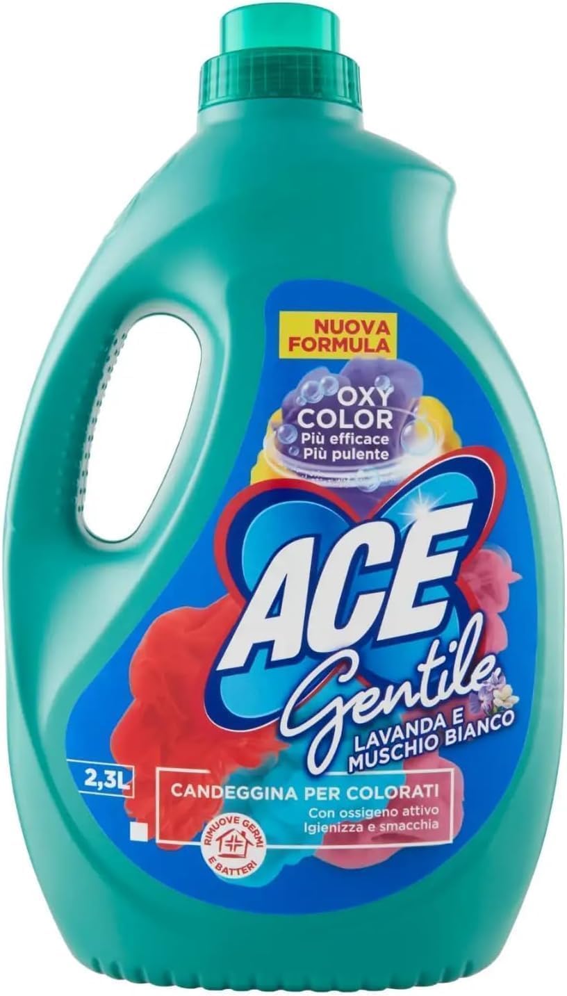 Ace Gentile Candeggina per Colorati, Bleichmittel für Farben – Lavendel und Weißer Moschus Wirksam Gegen Flecken 6x 2300ml + Italian Gourmet polpa 400g